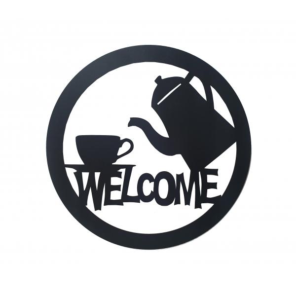 Decoratiune perete din metal Welcome coffee 50x50, negru 1