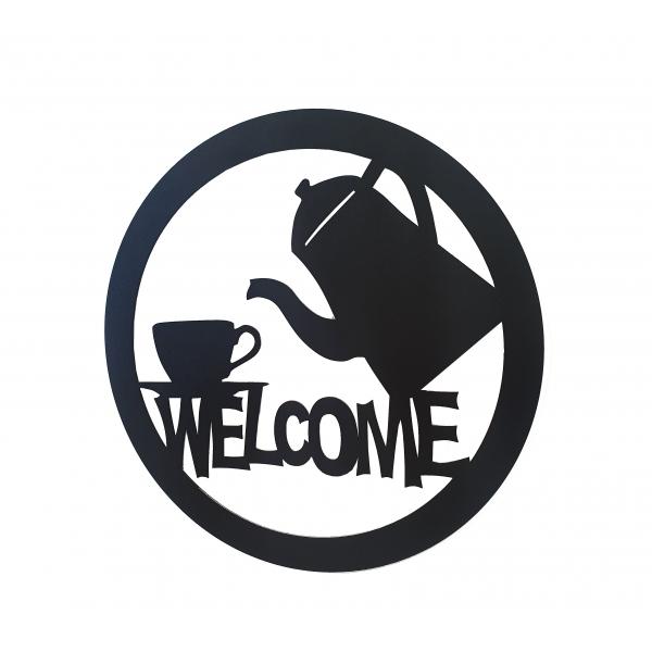 Decoratiune perete din metal Welcome coffee 50x50, negru 2