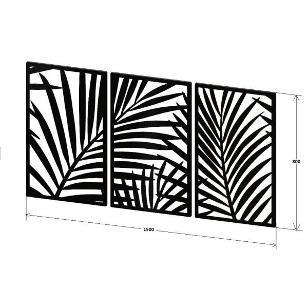 Set 3 decoratiuni perete Frunze de Palmier, negru, 1500x800 mm, grosime 2 mm metalic 3