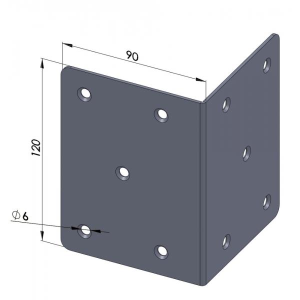 Coltar perforat pentru lemn, 90 grade, 120x90x3 mm 6